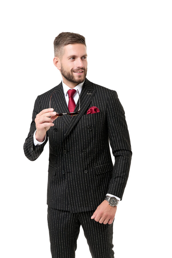 Костюм мужской двубортный тёмно-синий в полоску Sezzar.by