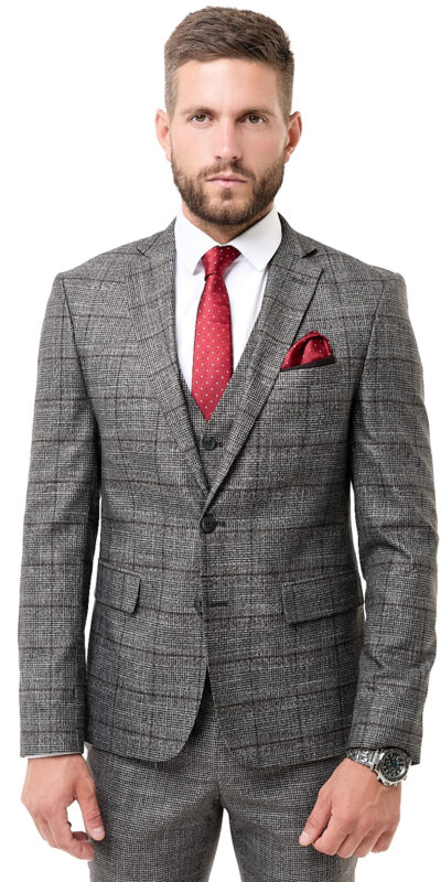 Клетчатый костюм тройка серый графит Sezzar.by