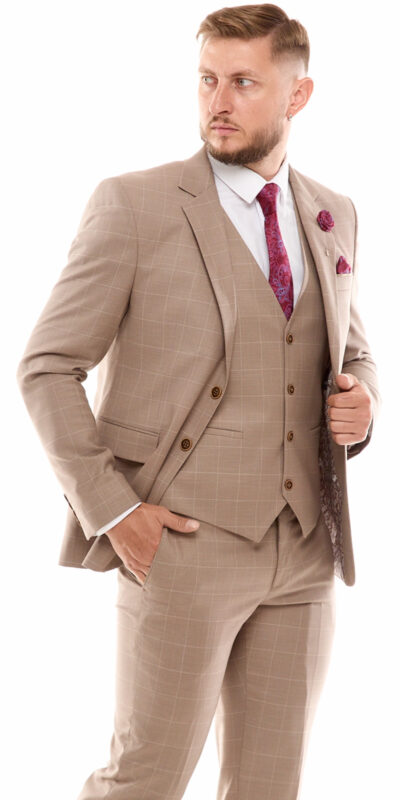 Костюм тройка бежевый в клетку Sezzar.by