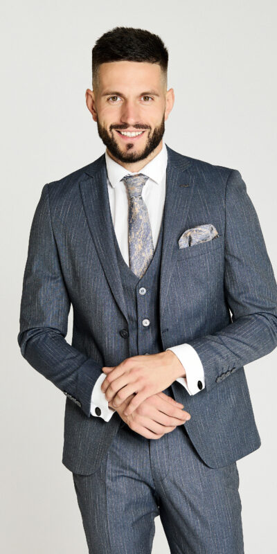 Костюм мужской тройка серый в полоску Sezzar.by