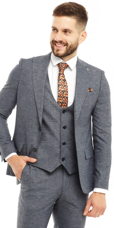 Костюм мужской тройка серо-голубой Sezzar.by