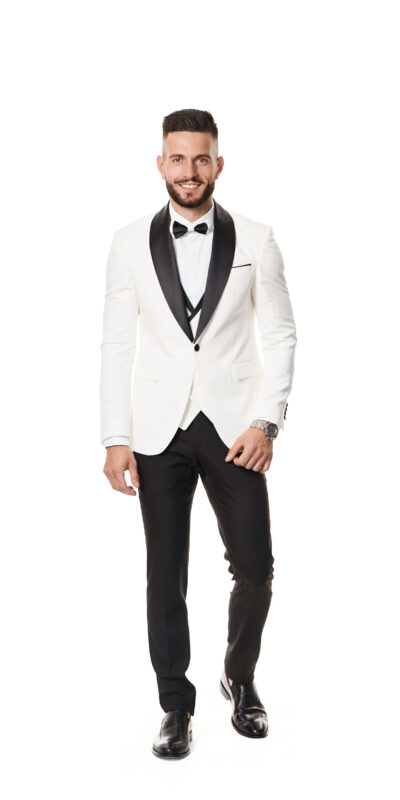 Белый смокинг-тройка с черным шалевым воротником Sezzar.by