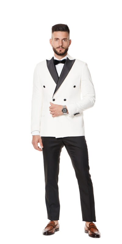 Смокинг двубортный белый с итальянским воротом Sezzar.by